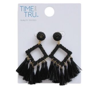 Time and Tru Black Statement Earrings with Geometric Design